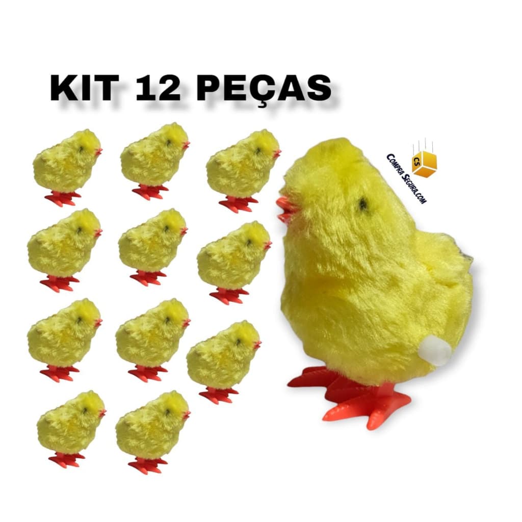 Brinquedo infantil kit 12 peças pintinho amarelo divertido de pelúcia a corda