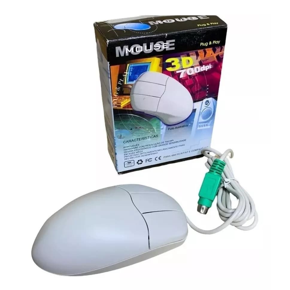 Mouse Pad Retrô Ps2 3 Botões P/ Pc Cpu Desktop Xt At Novo Na Caixa