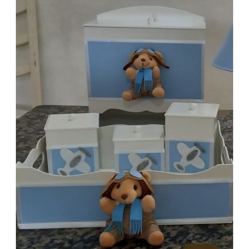 kit higiene mdf urso aviador 7 pecas