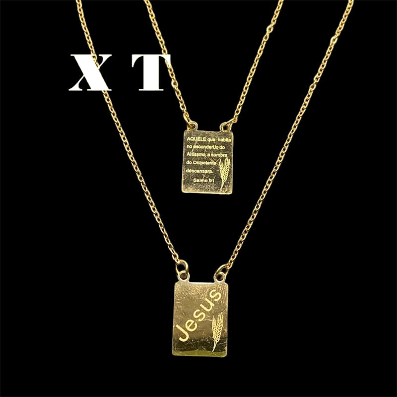 Escapulário de colar Prata Salmo 23 correntinha masculina prata jesus de aco inox