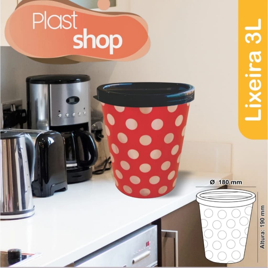 KIT 02 UNID LIXEIRAS LABEL 3 LITROS C/ TAMPA-PLASTSHOP