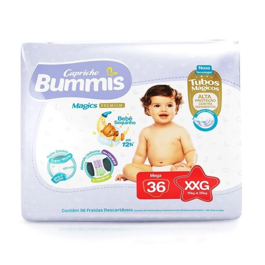 Fralda Capricho Bummis Magics Premium Tamanho XXG - 36 Un - Indicador Umidade