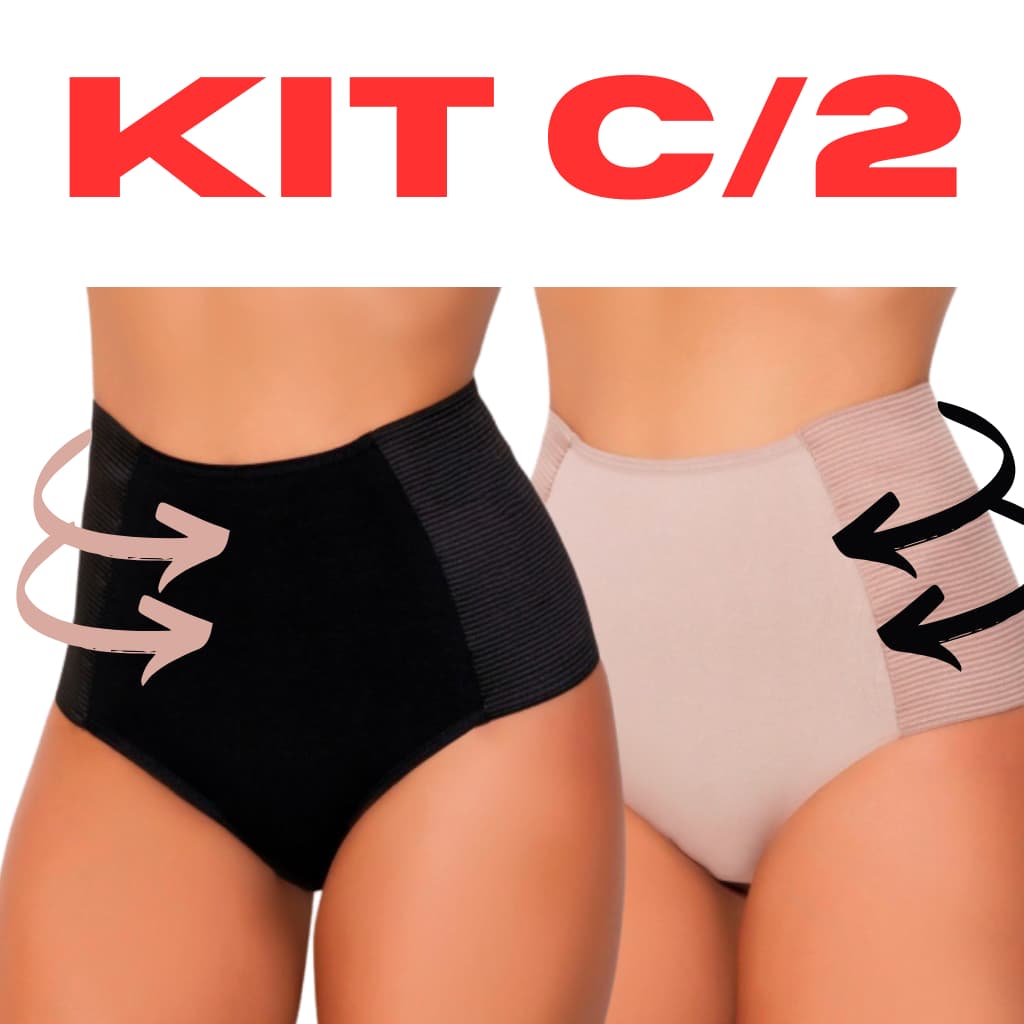 Kit c/2 Calcinhas Cinta Modeladora Compressão Cós Alto Elastico Redutora Medidas