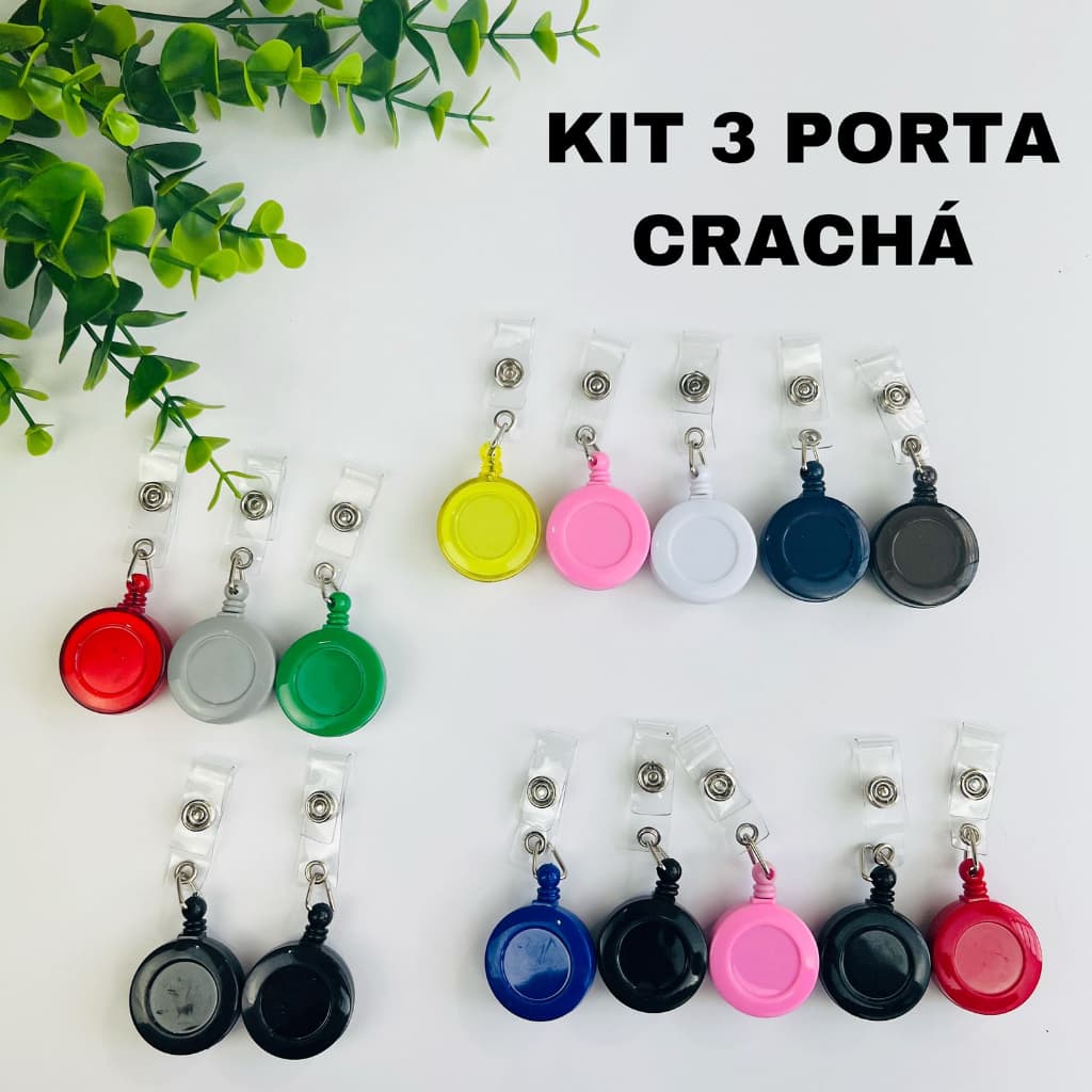 Kit 3 Unidades de Porta Crachá Retrátil Puxador Roller Clip/ Suporte para Crachá (PD04)