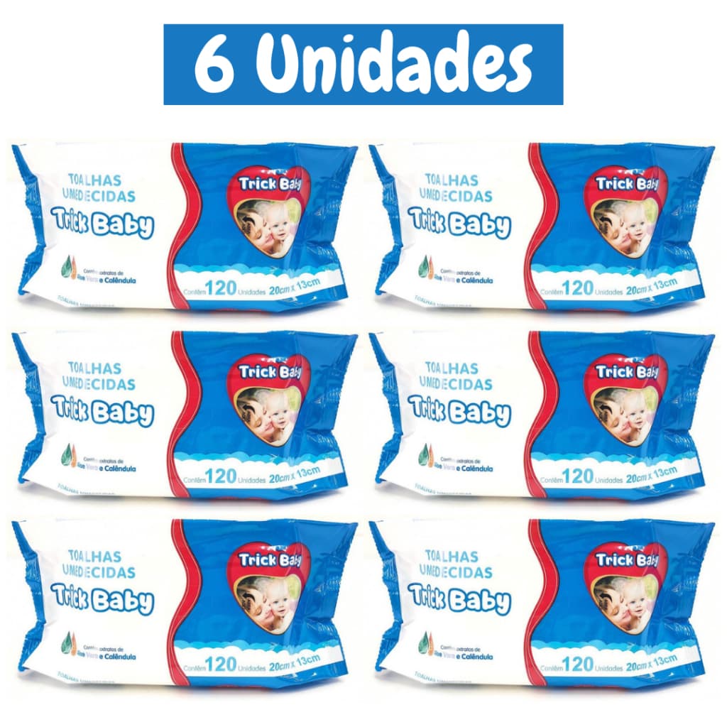 Kit 6 Lenços Umedecidos Trick Baby 120 Unid Cada - Total 720 Lenços