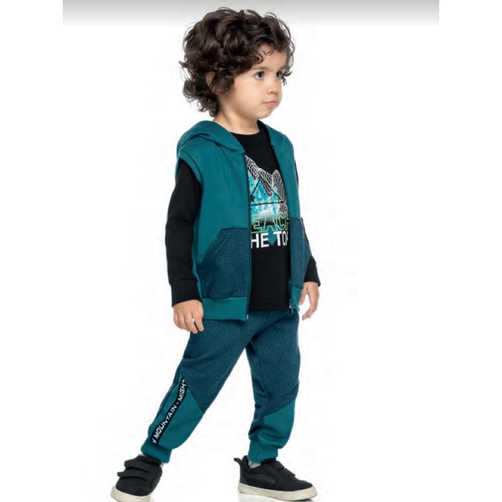 Conjunto Infantil inverno menino Elian - 3 peças Colete Moletom com capuz + Calça + camiseta manga comprida