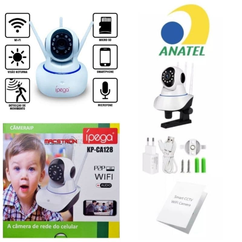Camera Ip Wifi Babá Eletrônica Com Visão Noturna Alerta De Movimento Bebê Idoso e Furto. Câmera Robô 3 Antenas Ip Wifi Sistema Yoosee TOP DE LINHA