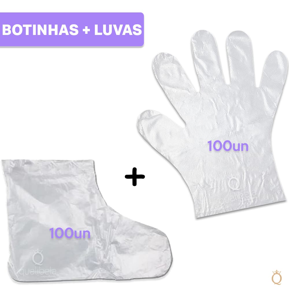 Kit 100 Botinhas Descartável Plásticas + 100 Luvas Plásticas Descartável Pedicure Manicure Podóloga