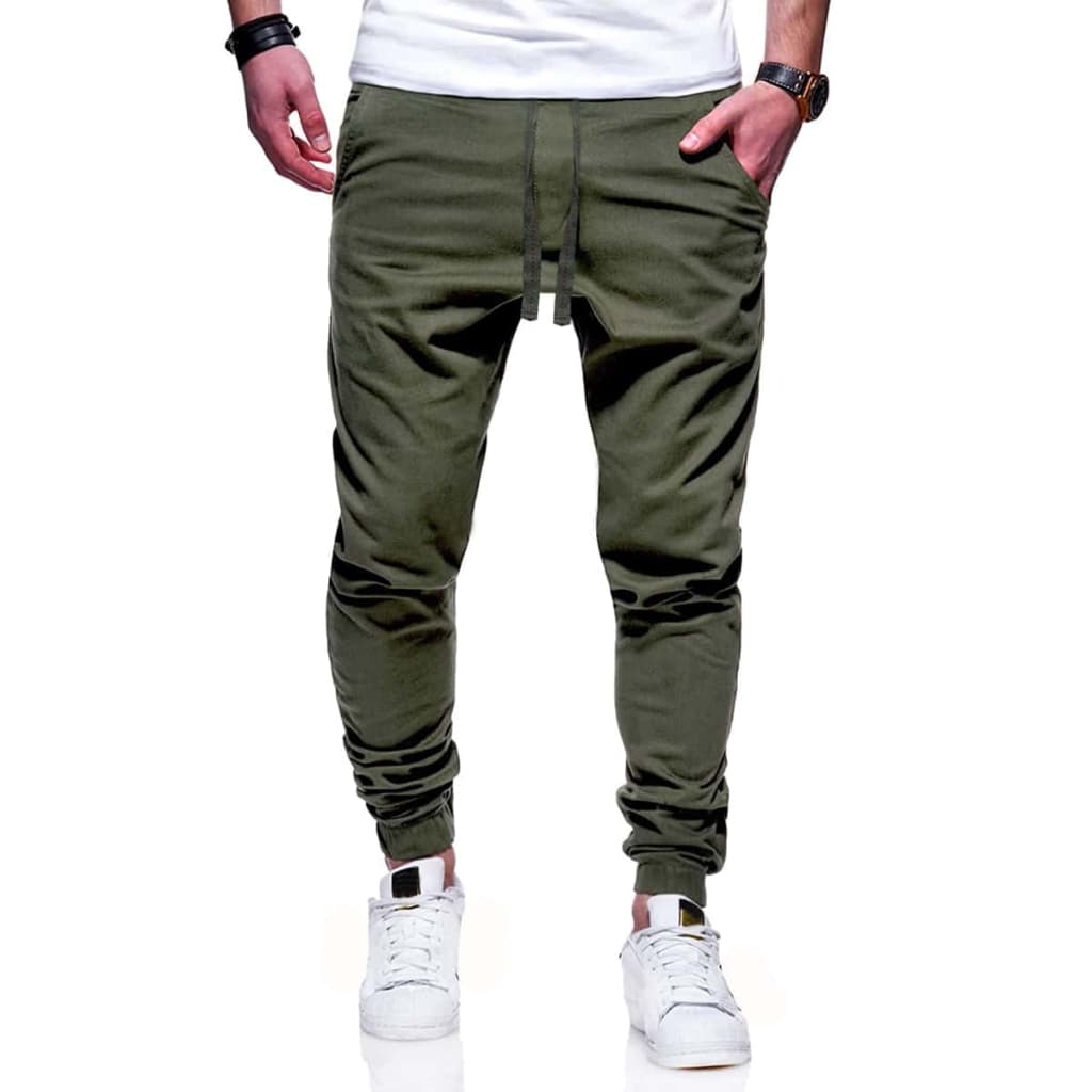 Calças Jogger Verde Sarja Masculina Com Punho e condão de Regulagem na Cintura A Pronta Entrega