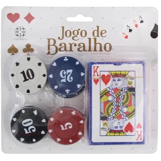 Jogo De Baralho Com Ficha Kit Poker e Dados 54 Cartas  24 Fichas 9 Dados Truco