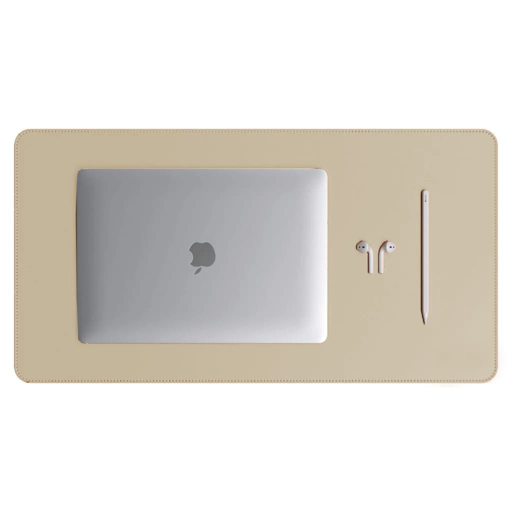 Mouse Pad Grande Couro Sintético Ecológico Bege Claro Premium