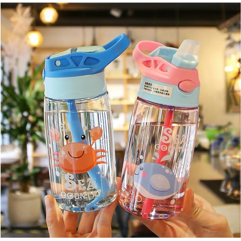 Garrafa Squeeze Infantil Com Canudo Flip Com Adesivo