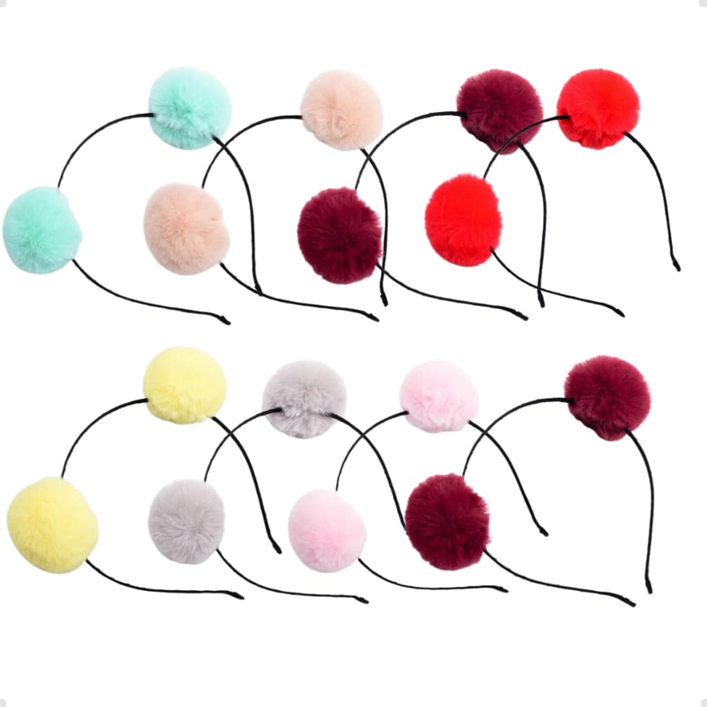 Kit 3Tiaras Arco Infantil Pompom Acessório Cabelo Criança Meninas Coloridos