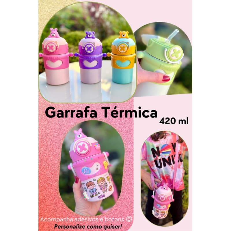 Garrafa Térmica De Água Infantil De 420ml Para Menino Escolares Copo Menina Caneca De Desenho Animado