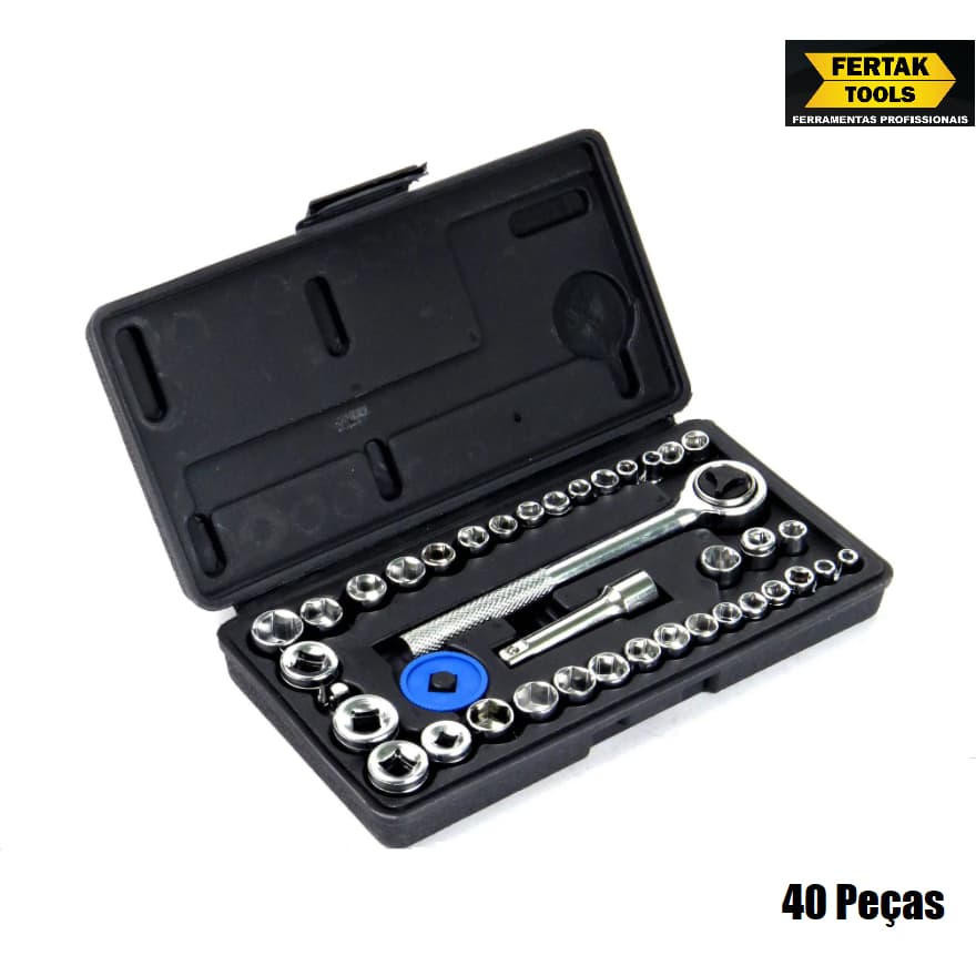 Conjunto de Soquete Sextavado 40 Peças - Aço Carbono