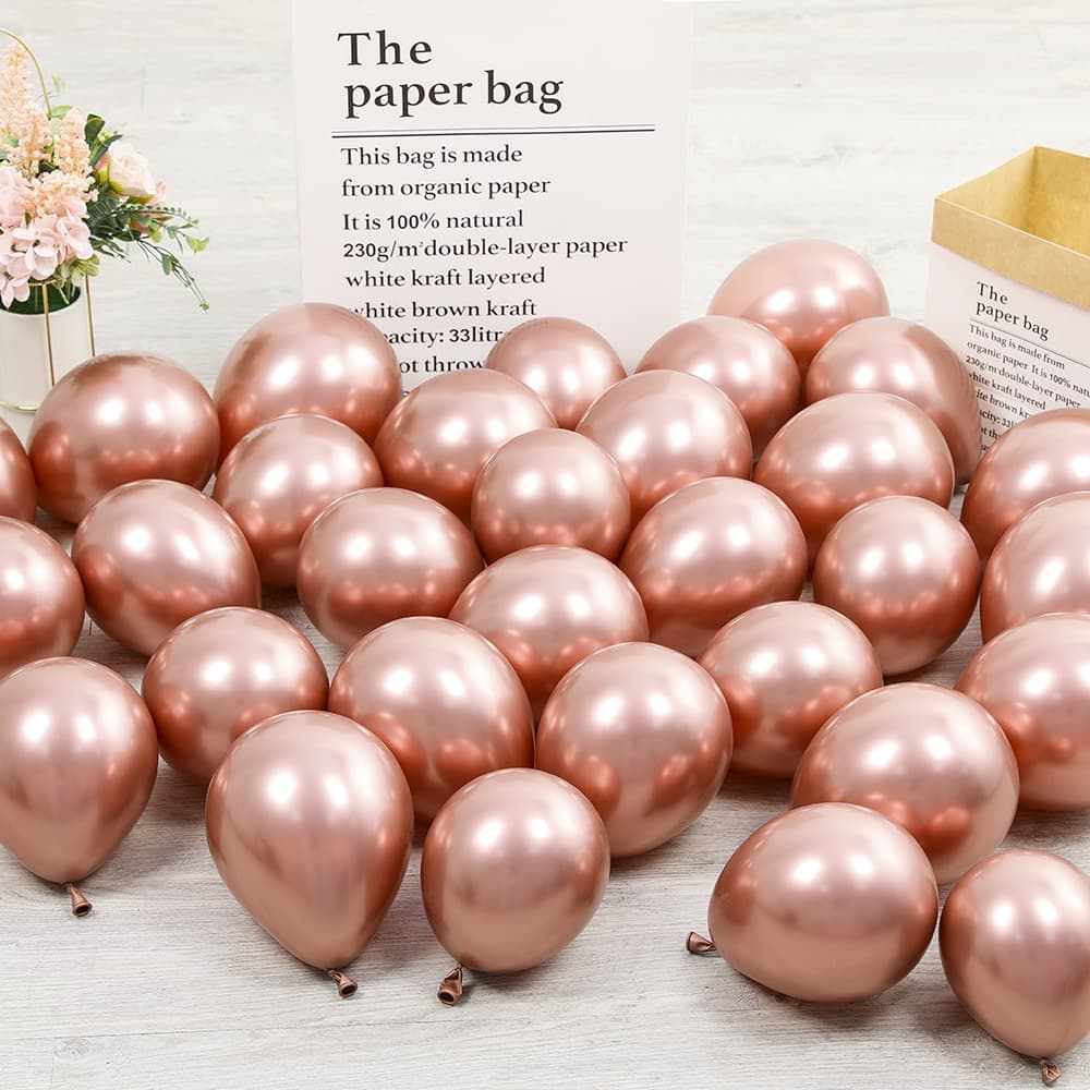 50 Balão Bexiga Metalizado Nº 5 Rose Gold Cromado Decoração De Festa e Comemorações