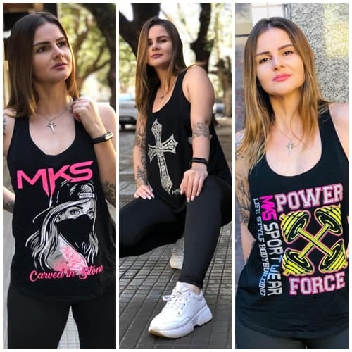 Kit 3 Regata Fitness Estampas variadas - Power, Cruz, Lenço