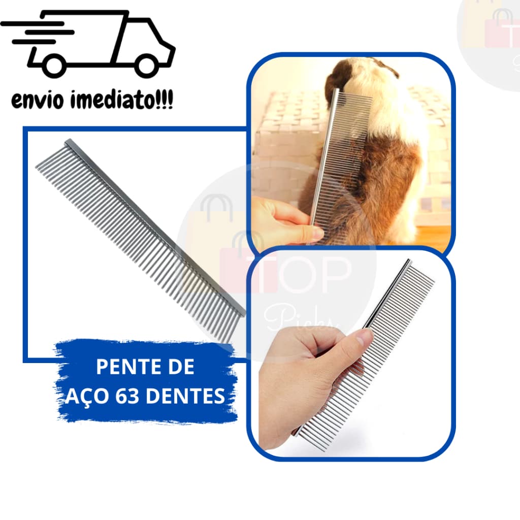 Pente Para Cães E Gatos 63 Dentes De Aço Pente Pet Banho E Tosa
