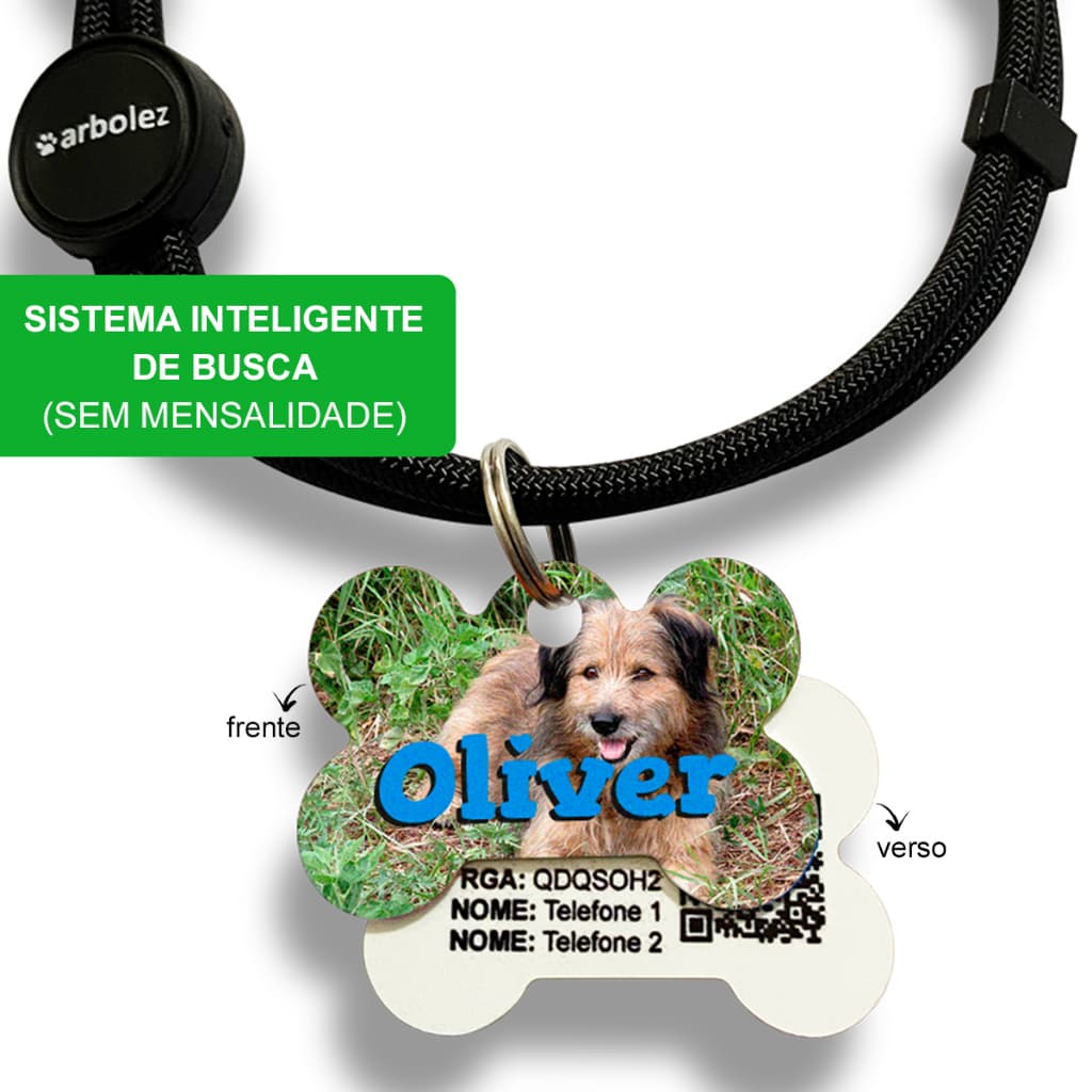 Placa de Identificação Pet Cão Gato Com Foto Personalizada e Coleira