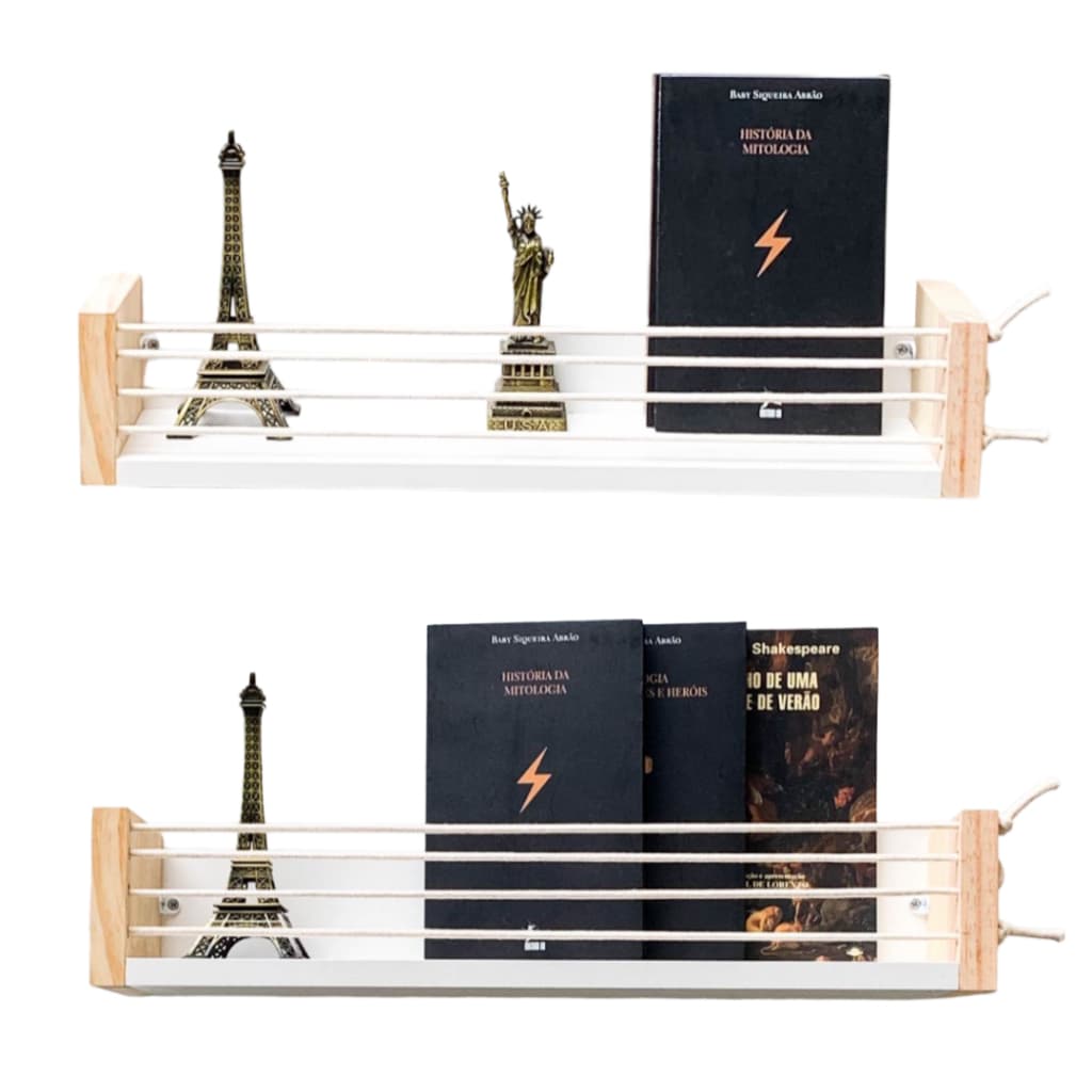 2 Unidades - Prateleira para Livros / Infantil / Quarto - Prateleira Decorativa de Madeira e MDF Branca - Tricomix Duo