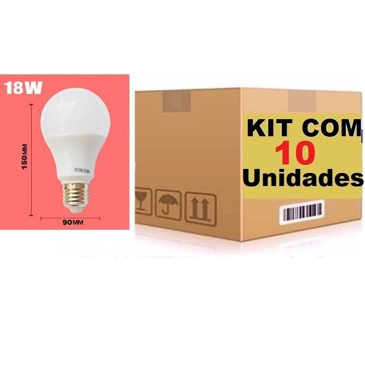 Kit C/ 10 Unidades Lâmpada Led E27 18w 110v/ 220v Bivolt Branca Fria