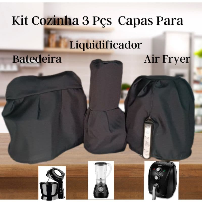 Jogo para cozinha 3 Peças Capas para Air Fryer Batedeira e Liquidificador  - Cores Lisas