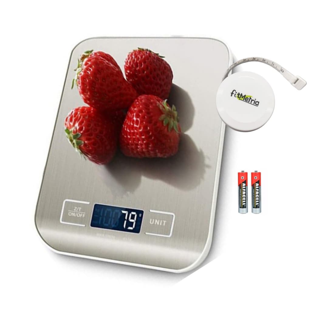 Balança Digital Cozinha em aço Inox 10kg Precisão Dieta Fitness medir peso de alimentos FITMETRIA