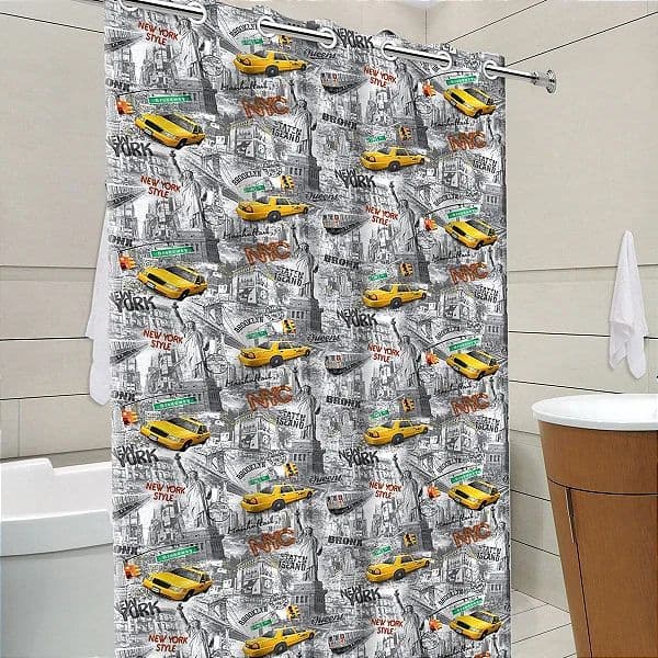 Cortina de Banheiro Box Estampada NY Impermeavel  Com ILHÓS Ideal Para Decorar Seu Banheiro de PVC