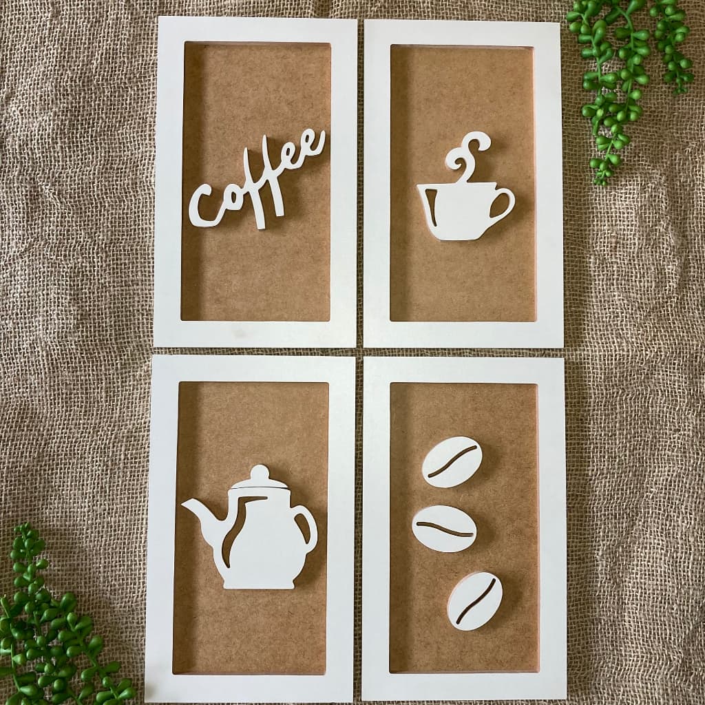 4 Quadros decorativos café relevo padaria cozinha copa moldura