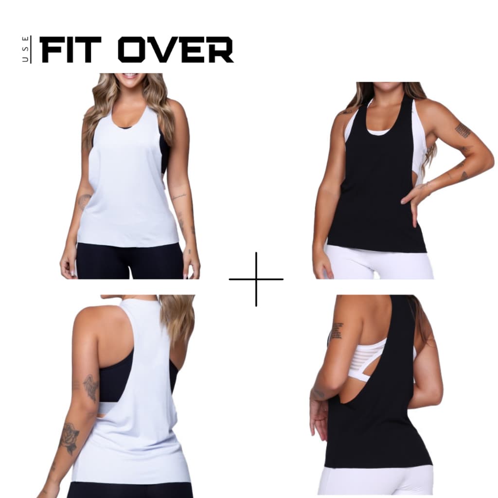 Kit 2 camisetas fitness -  cavada - branca + preta - academia - crossfit - fit over