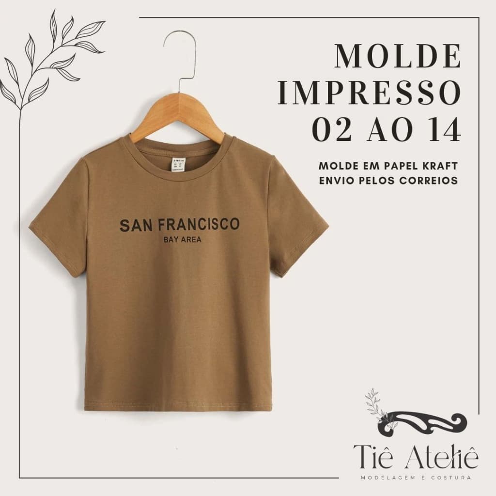 MOLDE EM PAPEL KRAFT DE CAMISETA INFANTIL PARA COSTURA MODELAGEM EM PAPEL KRAFT