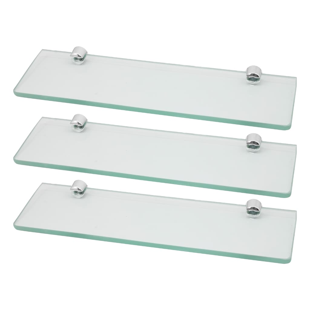 3 Prateleira De Vidro reto 6mm Borda Arredondada 10x40 Cm Com Suporte