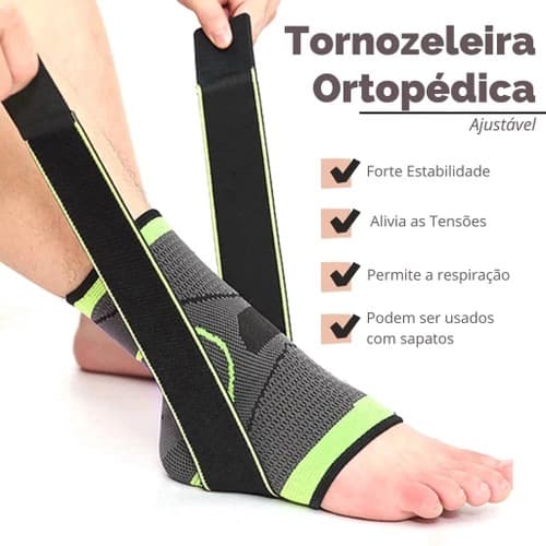 Tornozeleira Anti-Derrapante Ortopédica Ajustável Esportiva Proteção de Joelho com Strap Crossfit Verde