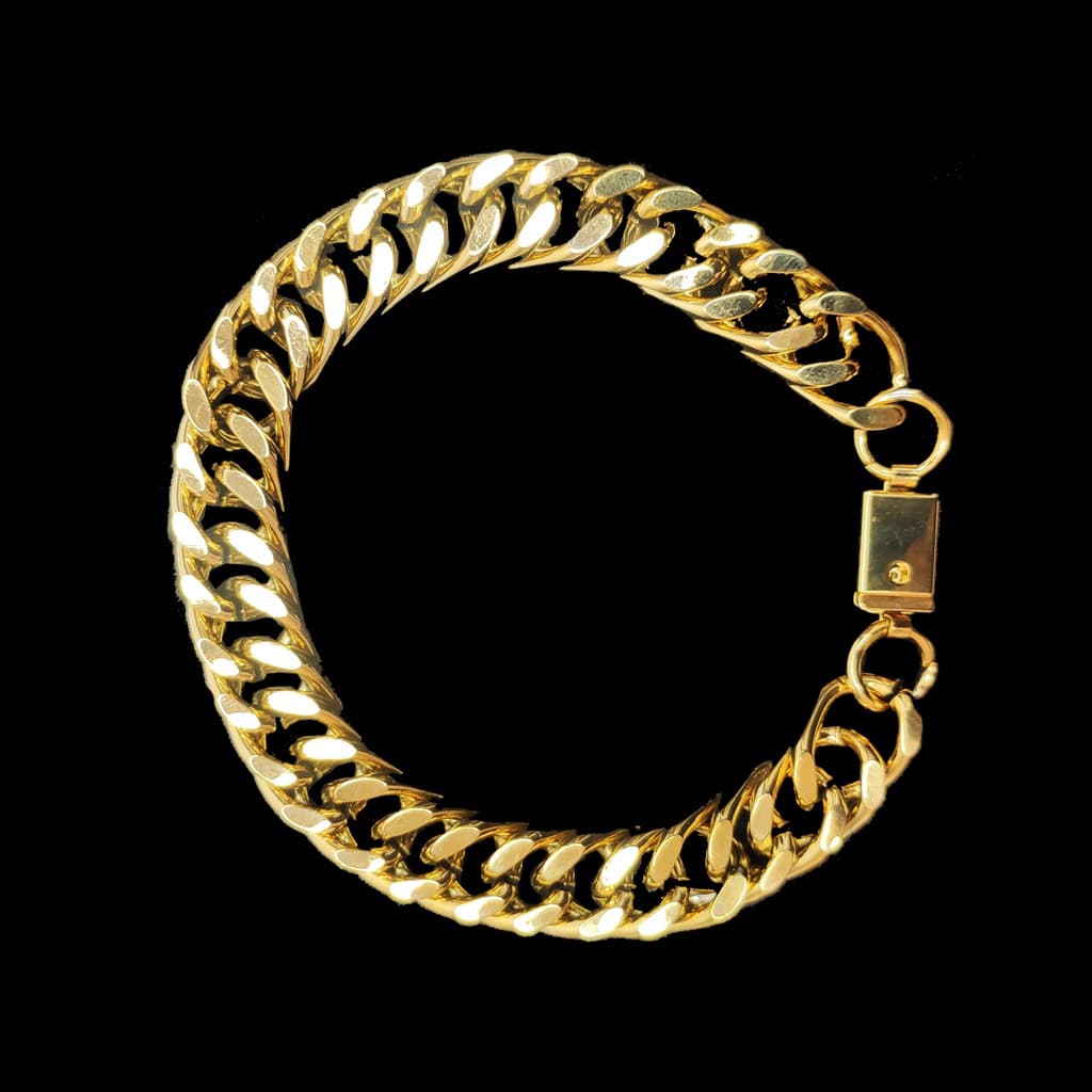 Pulseira Grummet Elo Duplo Masculina Grossa Banhada a Ouro 18k Fecho Gaveta 9mm