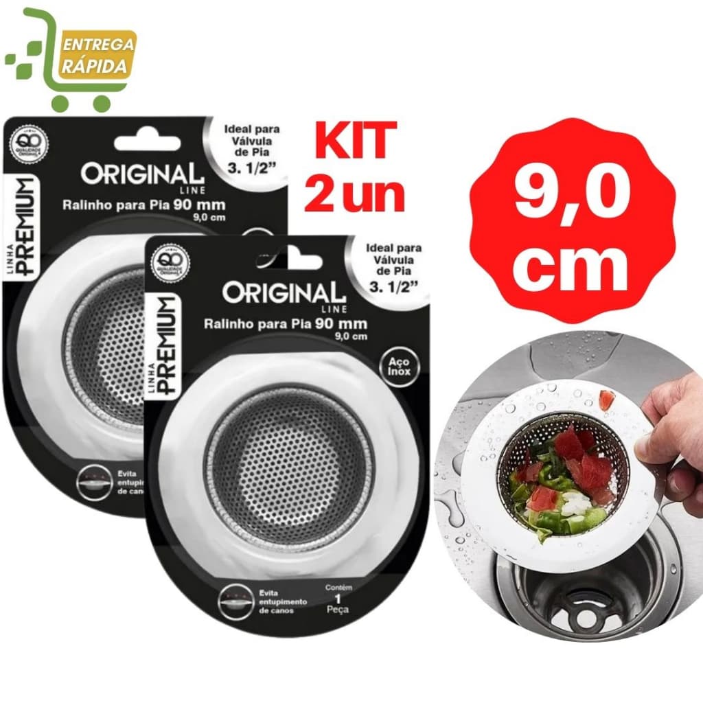 Kit 2 Ralo para Pia Pequeno Com Borda de Cozinha em Inox 9 cm