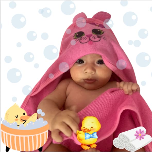 Kit 2 Toalha de banho Bebe c/ Capuz Recém Nascido infantil com orelhinha no capuz estampada bichinho