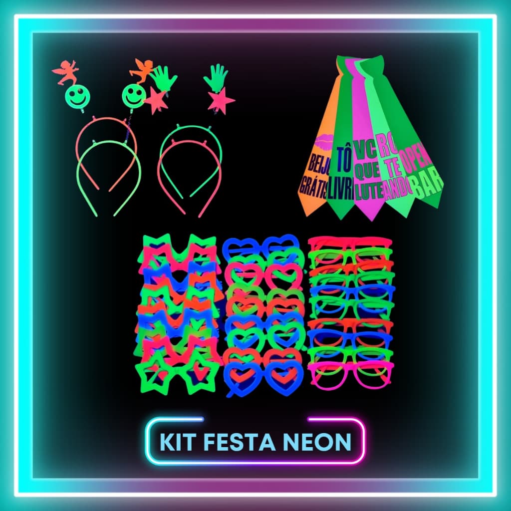 Kit Festa 40 Itens Neon Luz Negra Brilha No Escuro
