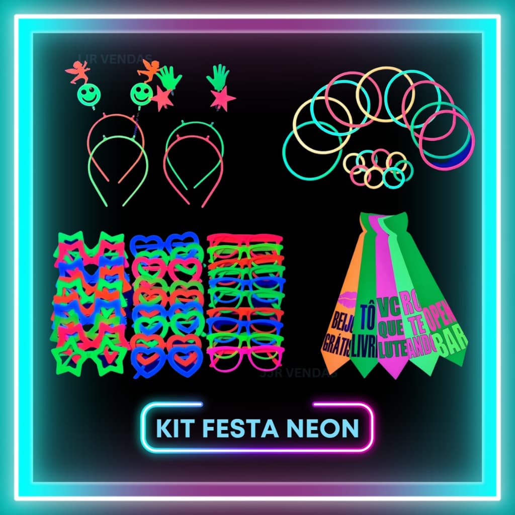 Kit Festa 80 Itens Neon Luz Negra Brilha No Escuro