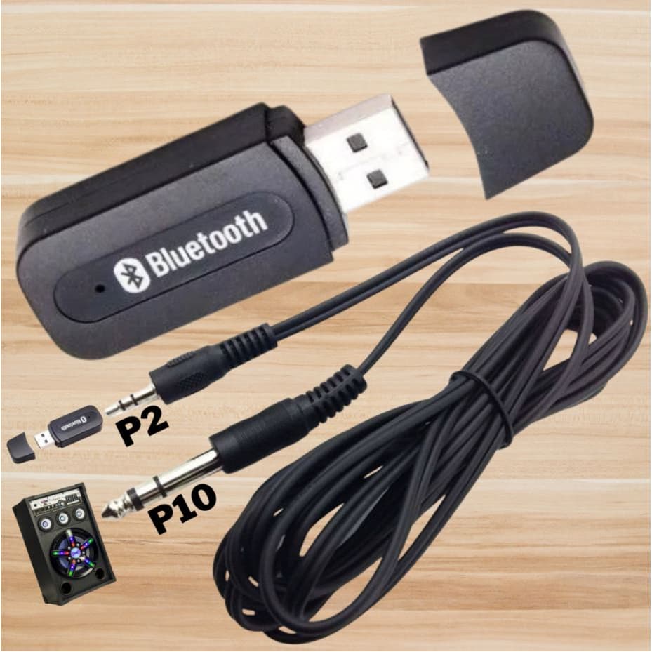 Kit Adaptador Bluetooth e Cabo P2 x P10 de 1,5 Metros. Para caixa Amplificada ou não