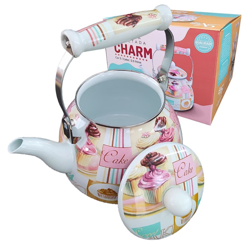 Chaleira Cupcake Esmaltada Decorada Fogão Indução Gás 2,5 Litros