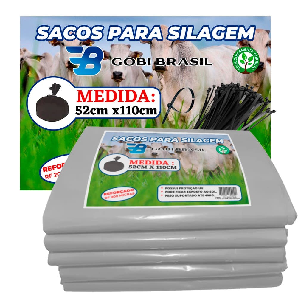 50 Sacos Para Silagem 52x110 + 50 Unidades De Abraçadeiras