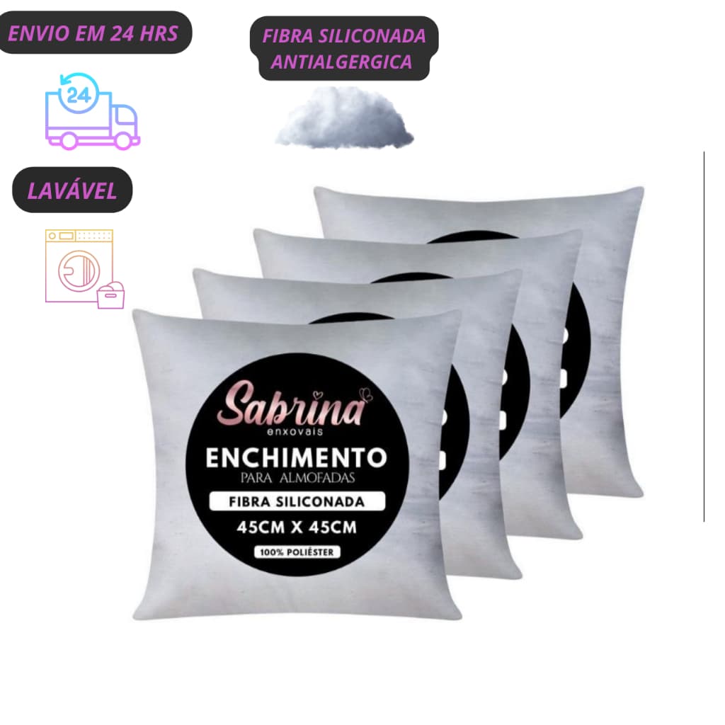 Kit Com 6 Enchimentos para Almofada 45x45 Refil Fibra Siliconada Premium e Poliéster Branco Almofada Decorativa