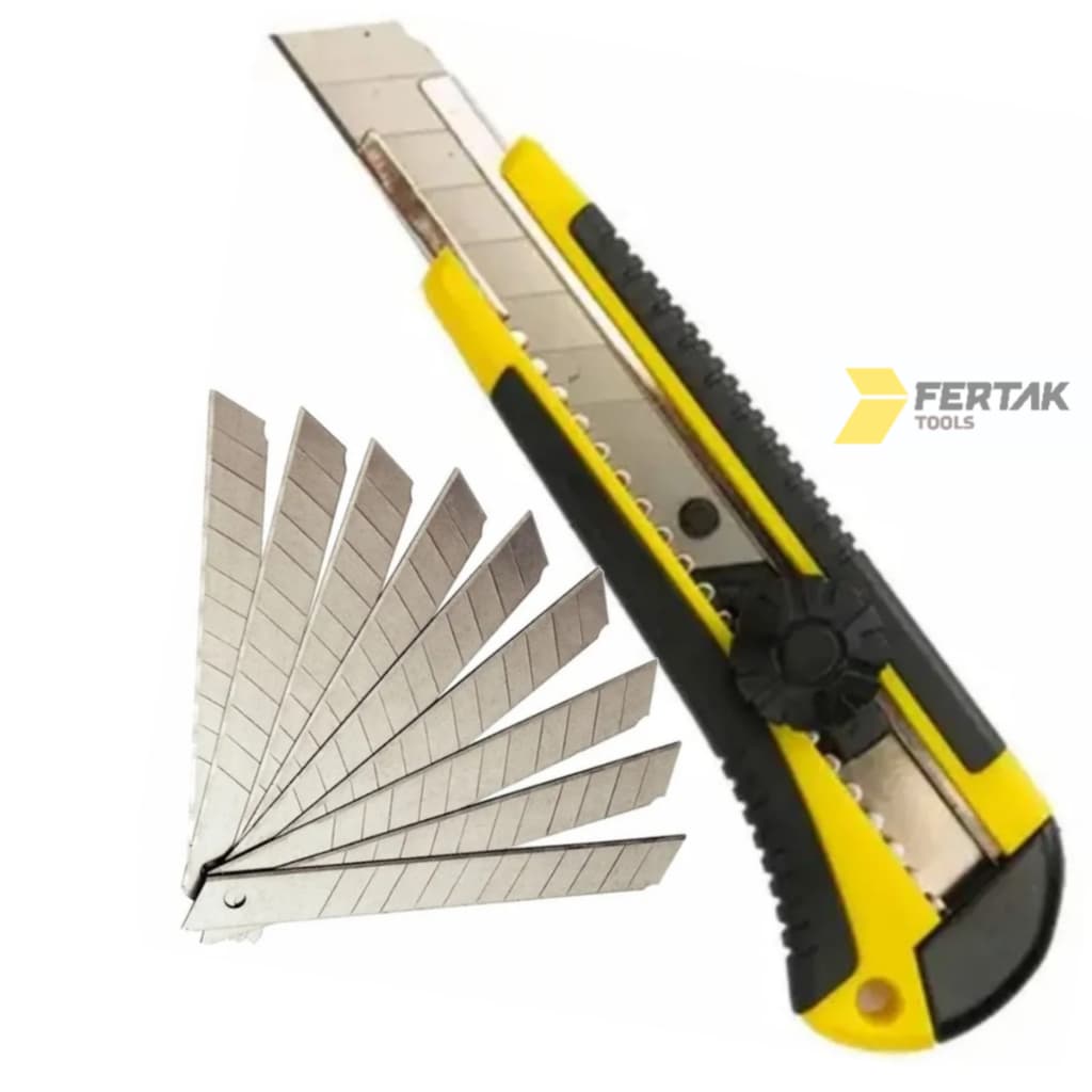 Kit Estilete Profissional 18mm Emborrachado Com 10 Lâminas 18mm - Uso Profissional - Fertak.