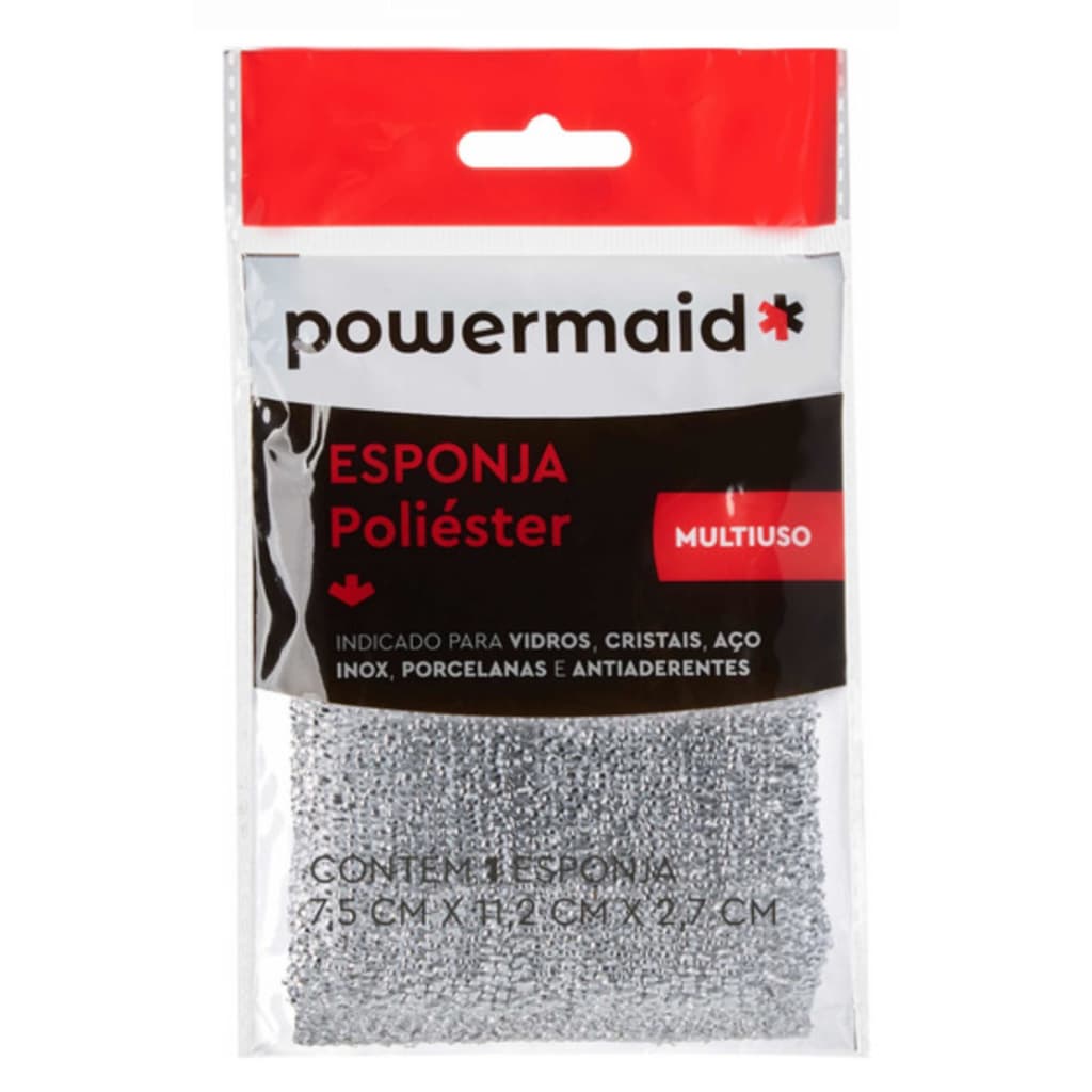 Esponja Poliéster Multiuso Powermaid para Vidros, Cristais, Aço Inox, Porcelanas e Antiaderentes
