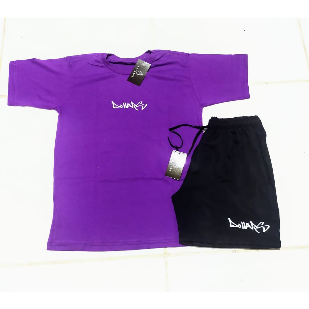 Conjunto Bermuda e Camiseta Shorts Tactel Elastano Dollars Swag Praia Verão Oferta