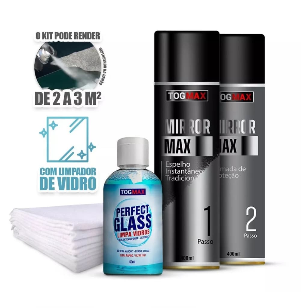 Kit Mirror Max Espelho Instantâneo Spray Efeito Espelho Vidro Acrílico Togmax Fase 1 e Fase 2