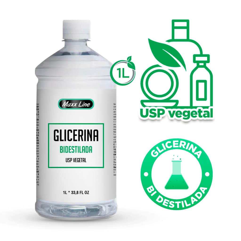 Glicerina Vegetal Bidestilada USP 100% Pura 1000ml - Uso Cosmético, Alimentício, Tintas e Resinas