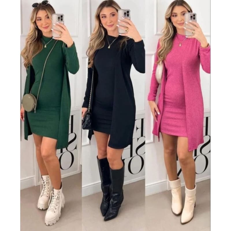 Conjunto Inverno  Vestido Regata Gola + Cardigan Manga Longa  lanzinha