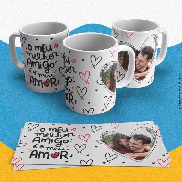 KIT CANECA CERAMICA + AZULEJO - TEMA DIA DOS NAMORADOS