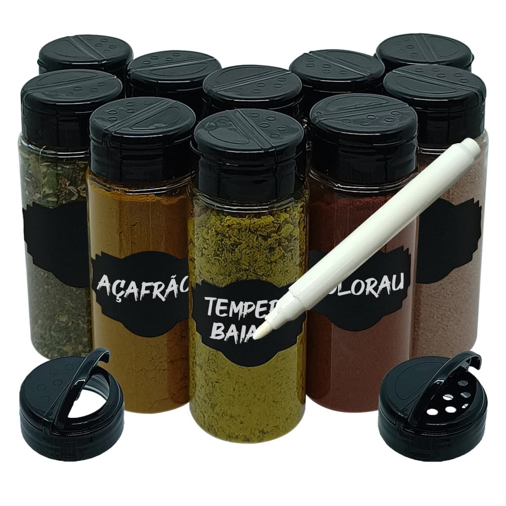 Pote Tempero Kit Potes + Etiquetas Adesivas Tampa Dupla T140